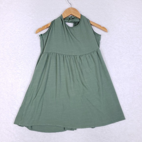 Women's Army Green A-Line Dress XL Sleeveless Rayon Blend High Neck Boho Cottage - Picture 1 of 7